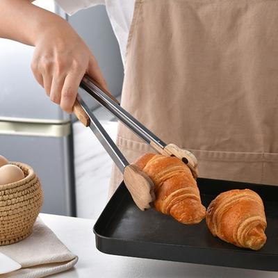 Кухонные щипцы для еды, инструмент для барбекю, салат, бекон, стейк, хлеб, торт, деревянные утолщенные милые формы, домашняя кухонная утварь