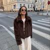 Causal Loose Warm Plush Short Coat Faux Fur Women Lapel Long Sleeve Solid Furry Jacket Winter Fashion Thicken High Street