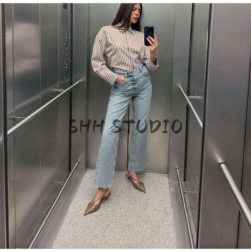 Spring New Women Clothes Commuting Casual Fashion Stripe Long Sleeve Lapel Shirts 2225814 2225815