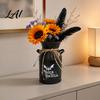 Retro Iron Pitcher Decor Halloween Metal Milk Can Vase Ghost Bat Trick or Treat Printed Decorative Kettle Vase Flower Bucket with Jute Rope