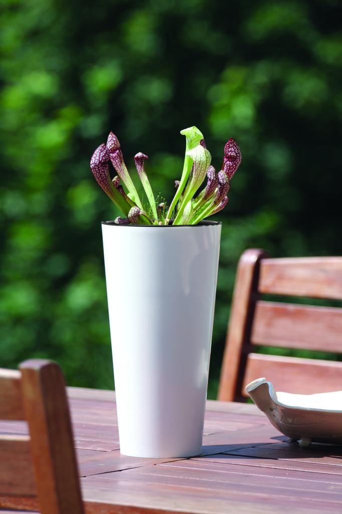 Tall Round Flowerpot for Flowers, Plants, Balcony, Terrace, White + Insert
