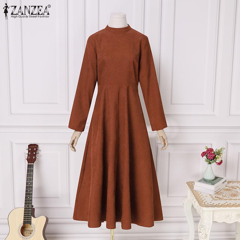 ZANZEA Spring Autumn Women Casual O-neck Long Sleeve A-line Long Dress