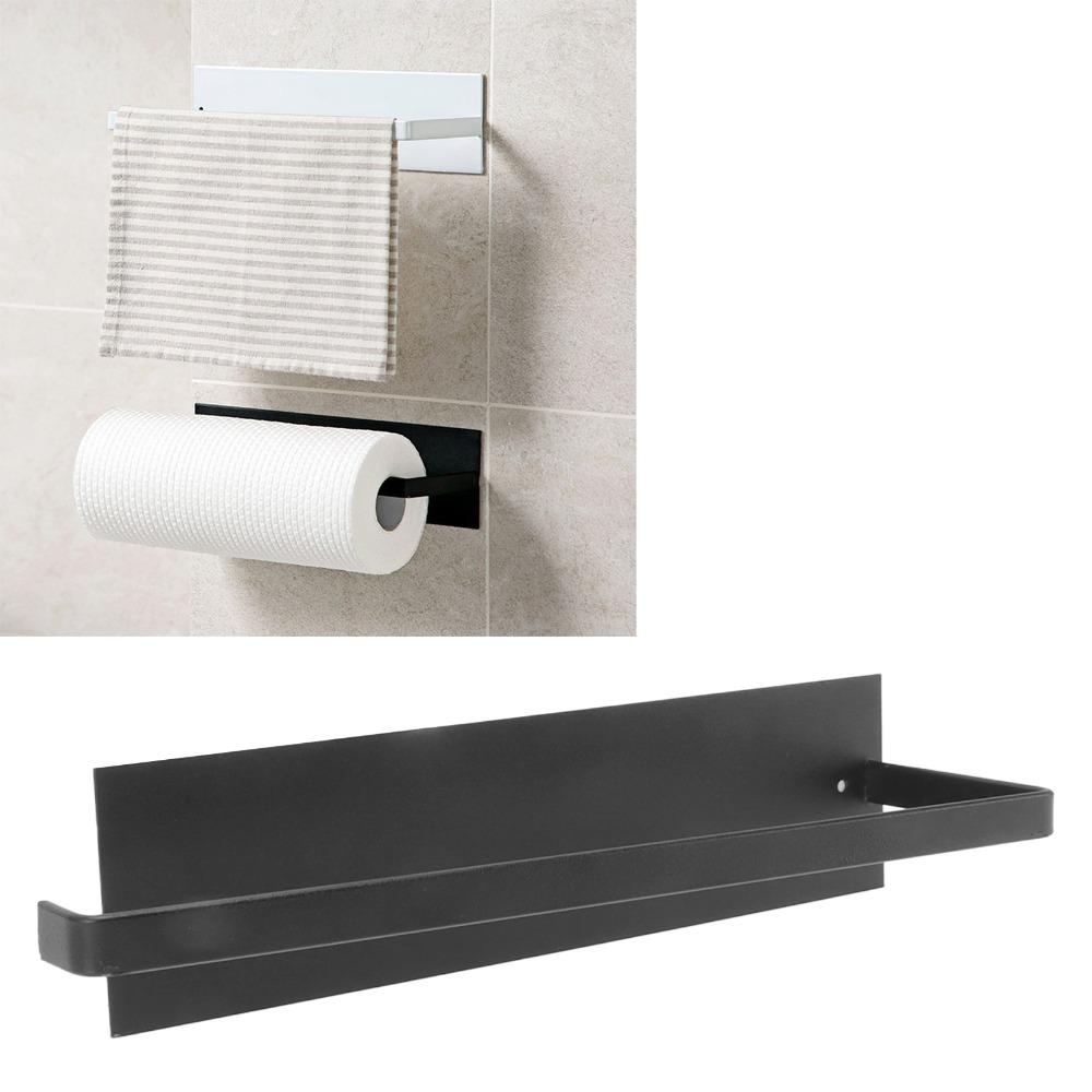 Carbon Steel Paper Towel Holder Wall Mounted Towel Bar Rack Paper Towel Roll Rack Space Saving