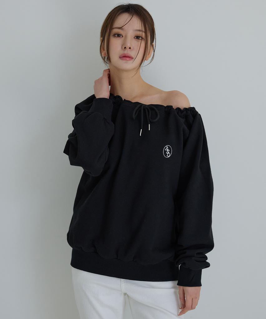 AWESOME STUDIO String Off-Shoulder Sweatshirt Ivory