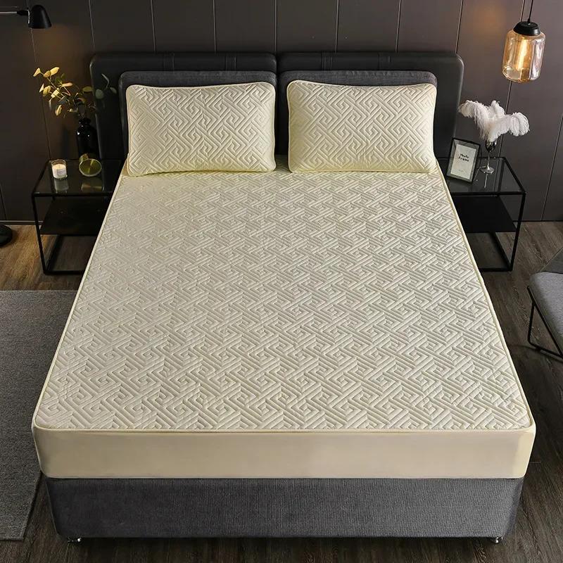 Моющийся наматрасник с эластичной лентой, стеганая хлопчатобумажная простыня, утолщенный чехол для кровати, защита для матраса для королевы и короля