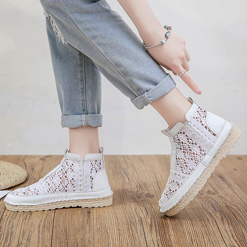 2023 летние новые простые дышащие кружевные туфли со средним верхом, женская повседневная обувь с сеткой на плоской подошве