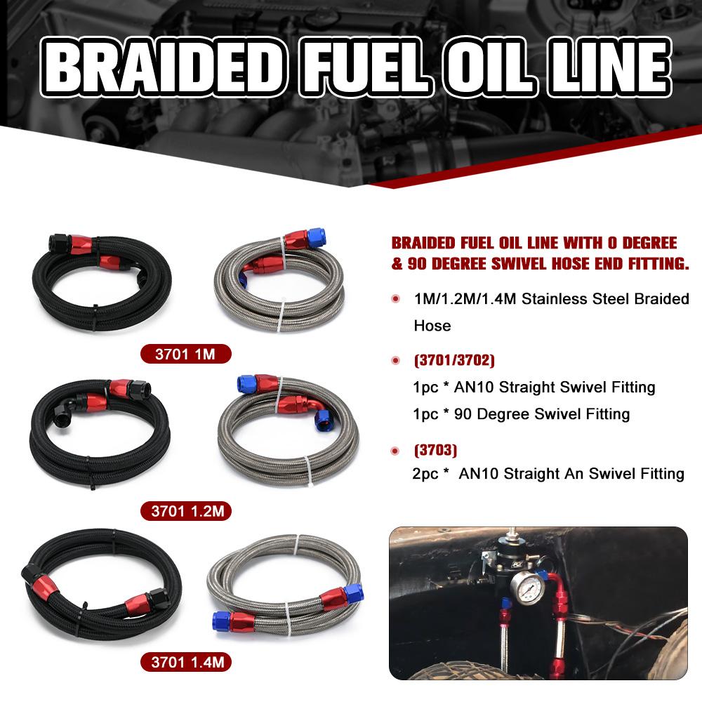 AN10 1M/1.2M/1.4M Stainless Steel Brained Oil Hose Line Hose Tube With 0Degree 90Degree Swivel Hose End Fitting Installed