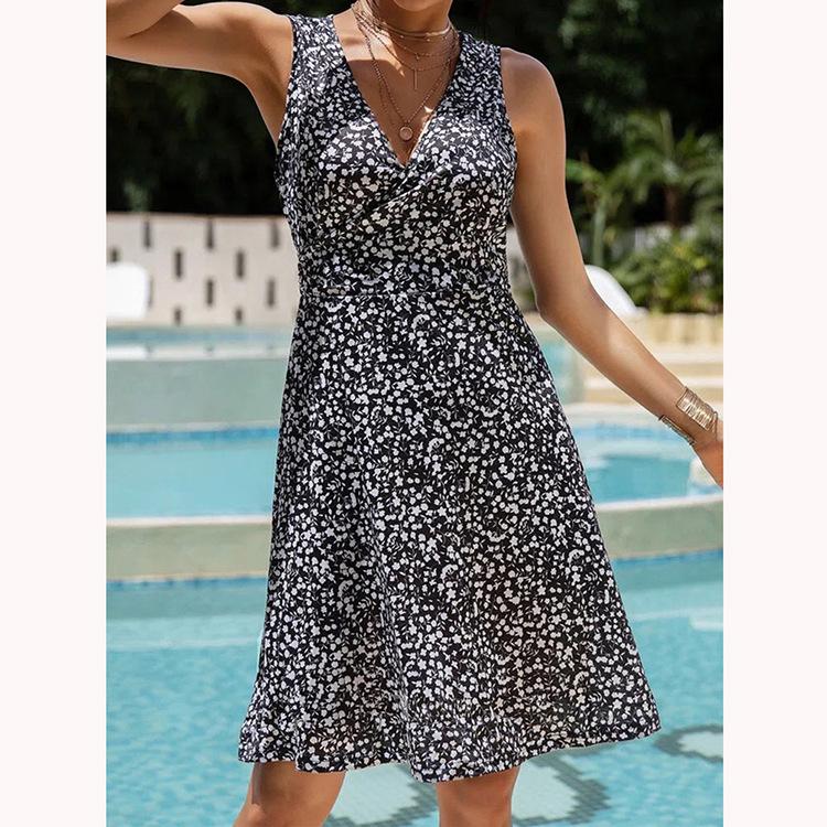 Повседневное платье-жилет с v-образным вырезом и цветочным принтом, женское пляжное летнее богемное платье с принтом, женское