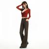 Gedijie Solid Color High Waist Elastic Horn Casual Pants for Women