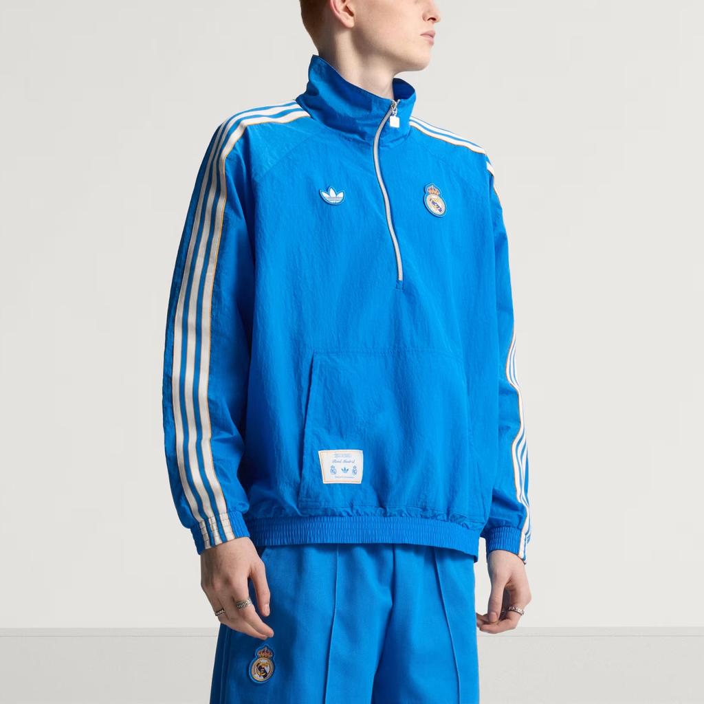 Adidas Originals Real Madrid Half-Zip Stand Collar Loose Striped Jacket Men Jacket KC3736