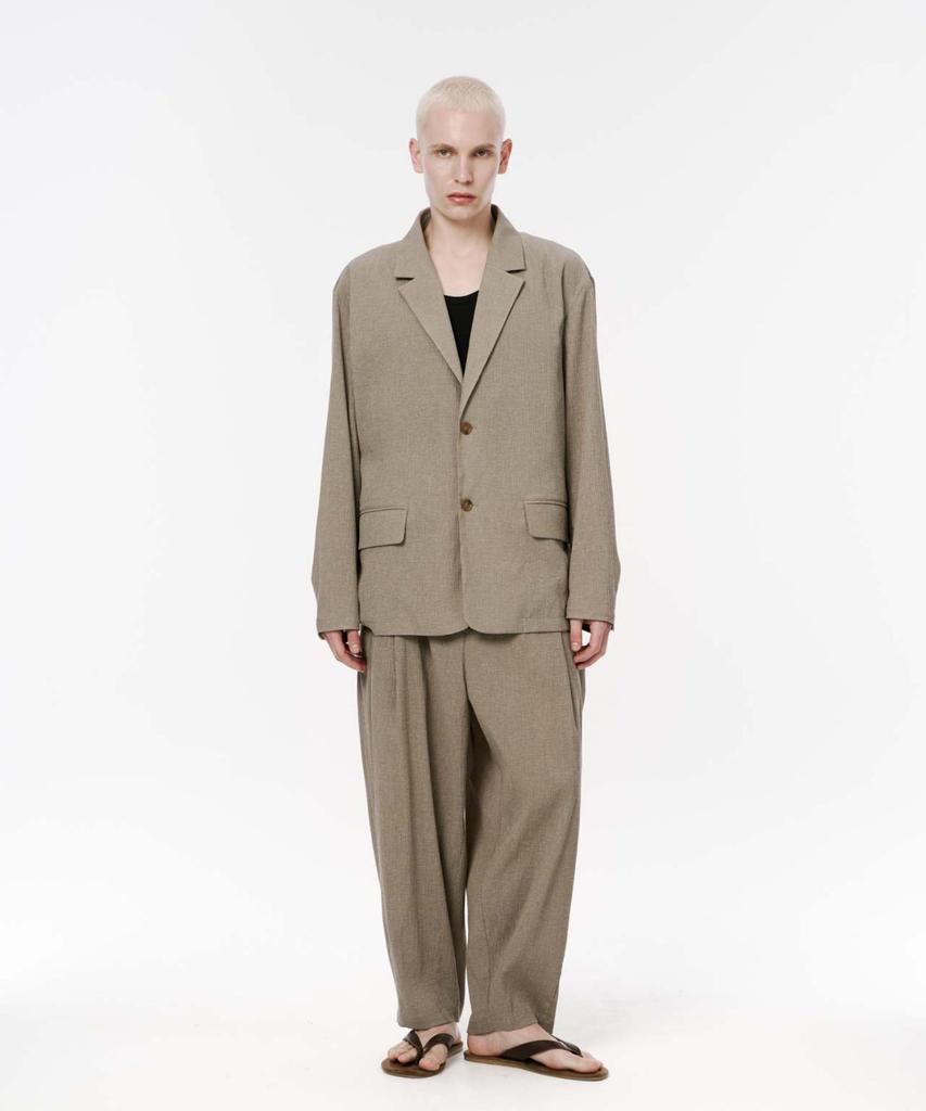 Codemorph Pleated Relaxed Fit Linen Jacket Khaki