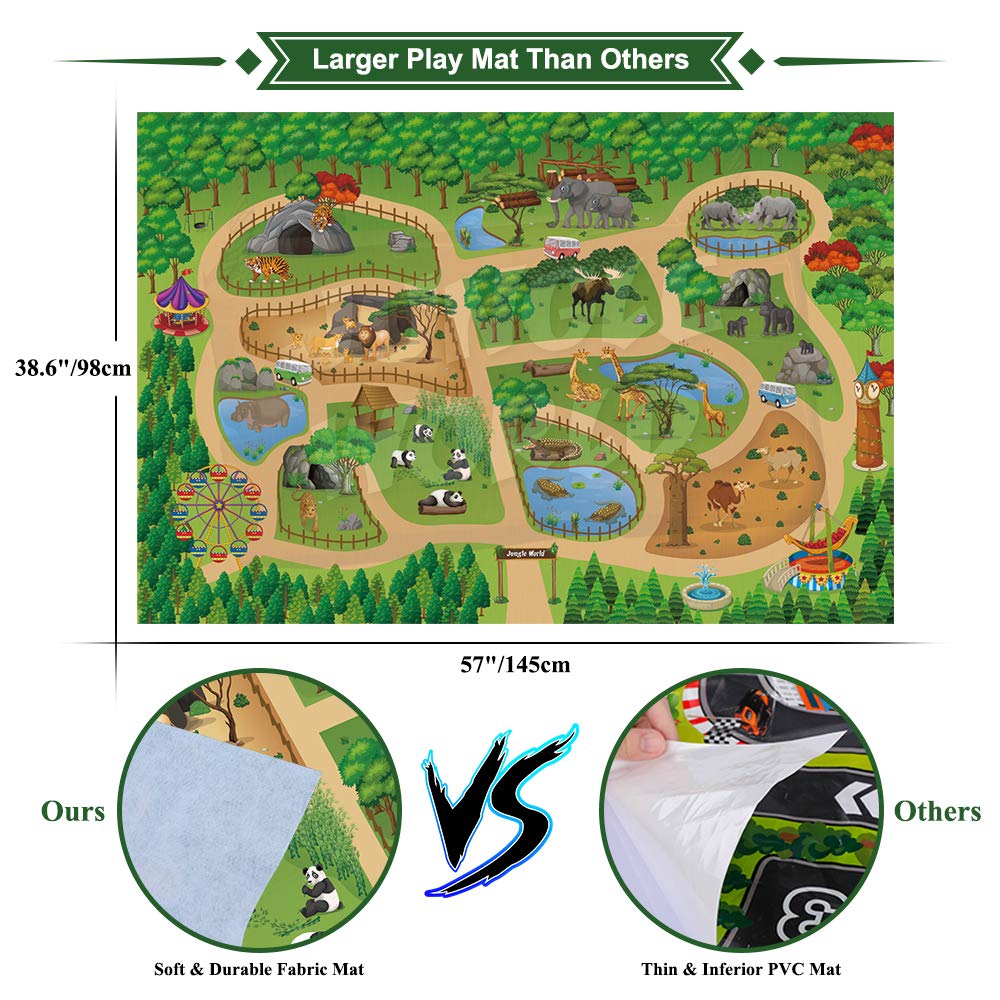 Mini Tudou 12pcs Safari Animal Figures Toys and 145x98cm Large Playmat Realistic Jumbo Jungle Wild Zoo Animal Figures Playset Includes Suitable for