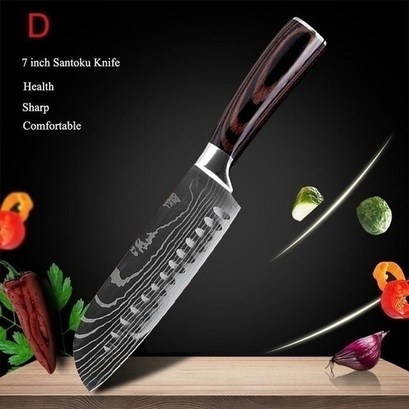 7-piece Laser Damascus Pattern Chef's Knife Sharp Santoku Meat Cleaver Slicing Utility Knife Tool