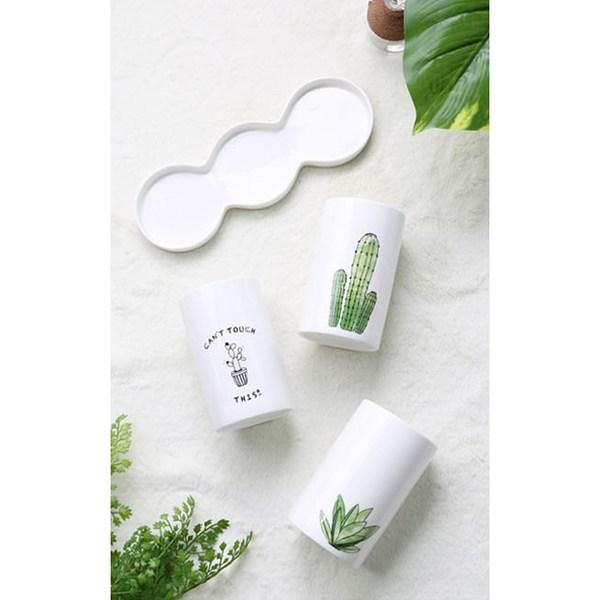 Happy Life Cactus Cutlery Holder (3 Pieces), Mixed Colors, 1 Set, Korean Popular Tableware