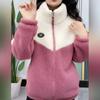 Women Jacket Colored Thickened Lamb Fleece Long Sleeve Mid Length Overcoat Warm Quilted Autumn Winter Overgarmen