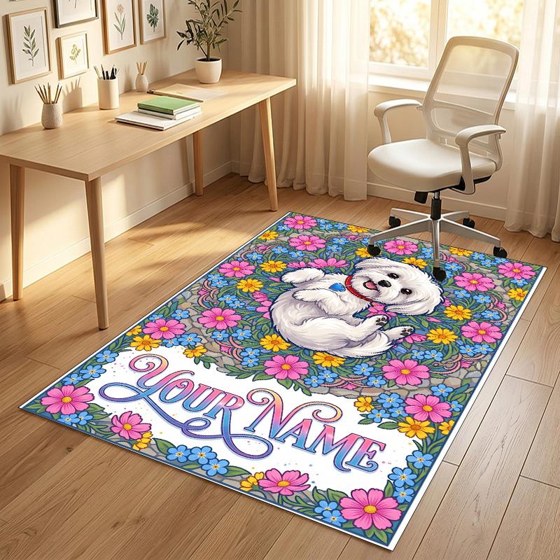 Dog Theme Crystal Velvet Rug Personalized Custom Name Text Soft Floor Mat Home Decor
