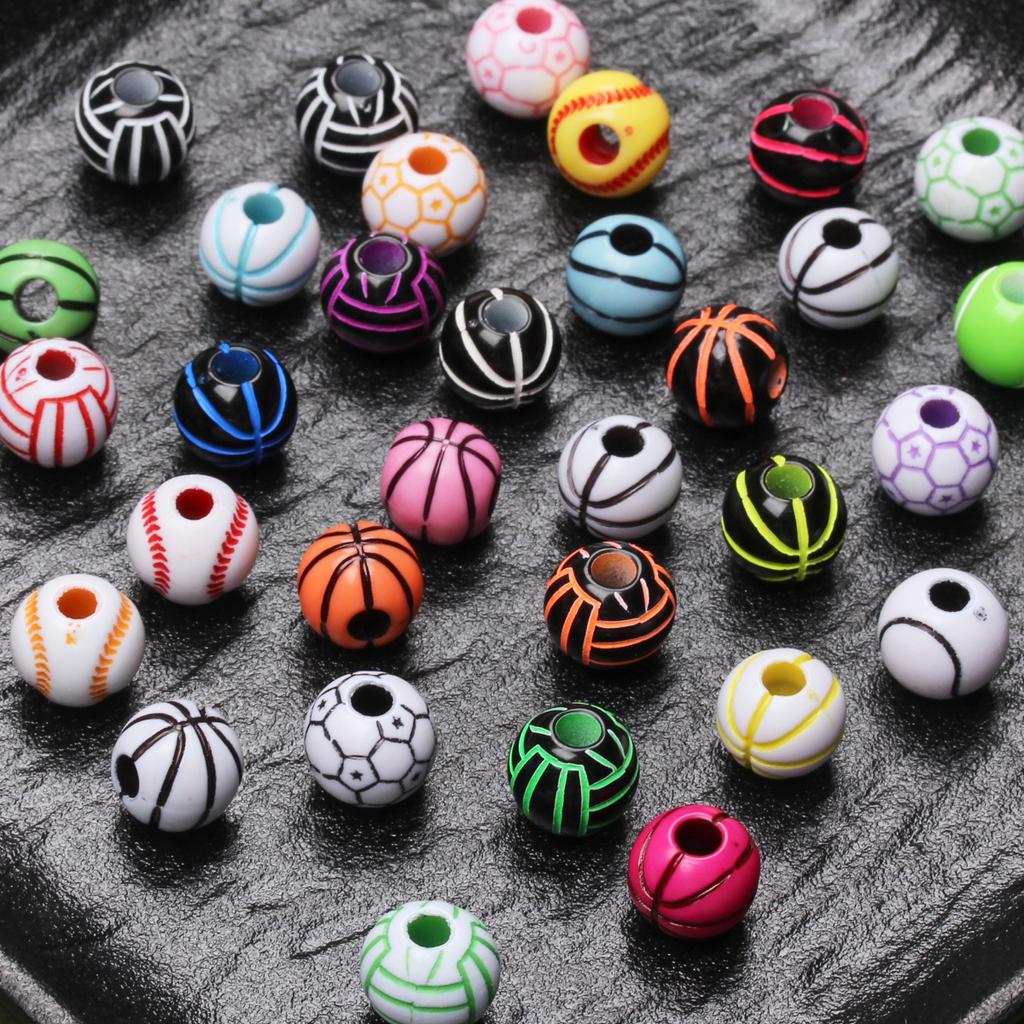 Хорошие подвески, круглые футбольные бусины с отверстием, акриловые, 5 шт., свободные бусины, футбольный мяч, 11 мм, 15,5 мм, баскетбольные браслеты, принадлежности для изготовления ювелирных изделий