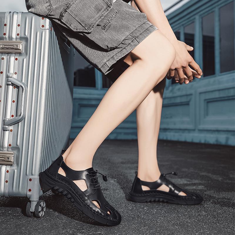 Летние мужские кожаные сандалии, легкие дышащие пляжные сандалии для отдыха на природе, повседневная обувь