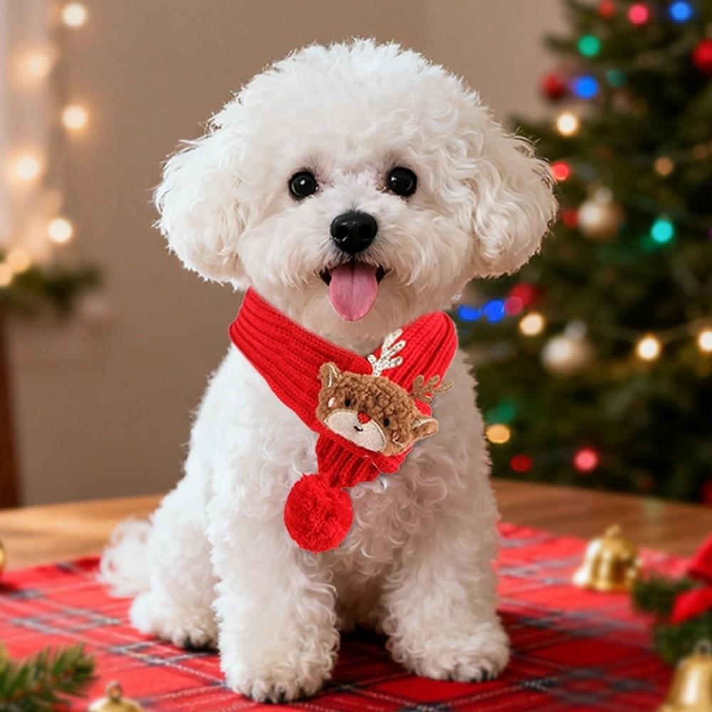 Red Green Dog Knitted Scarf Warm Pet Warm Scarf Decorative Pet Christmas Scarf Winter Season