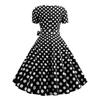 Women Dress Square Neck Short Sleeve Retro 1950s A-line Big Hem Button Decor Dot Print Color Matching Mid Waist Belted Bow Decor Midi Dress