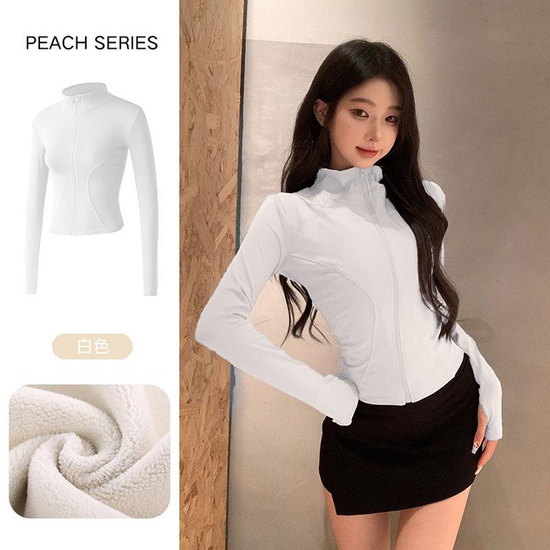 Spring Zipper Cardigan Fleece Thickened Yoga Jacket Women's Stand-Up Collar Sports Fitness Clothing Running Fitness Training Long Sleeves