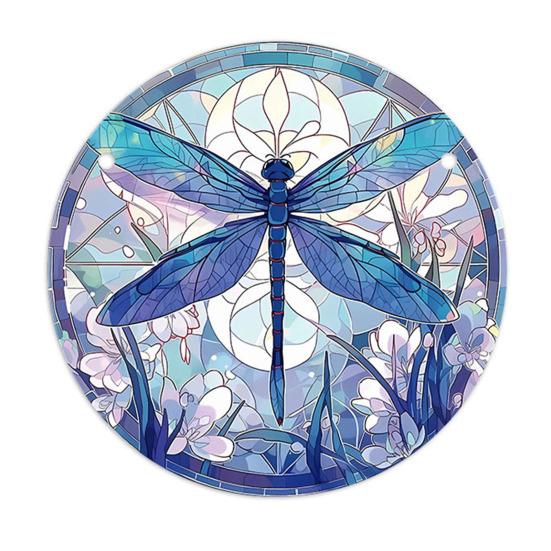 Round Stained Glass Style Window Hangings 5.9 Inch Colorful Sun Catcher with Chain for Indoor Outdoor Decor Light Reflection Artistic Gift