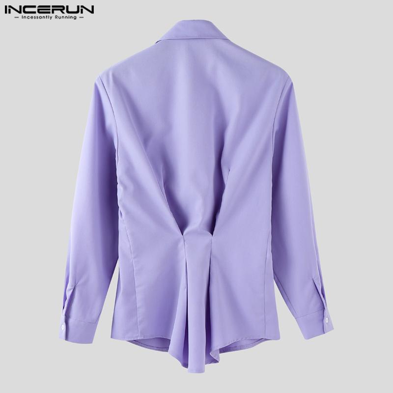 INCERUN Men Lapel Long Sleeve Front Bow Knot Back Twisted Casual Shirts