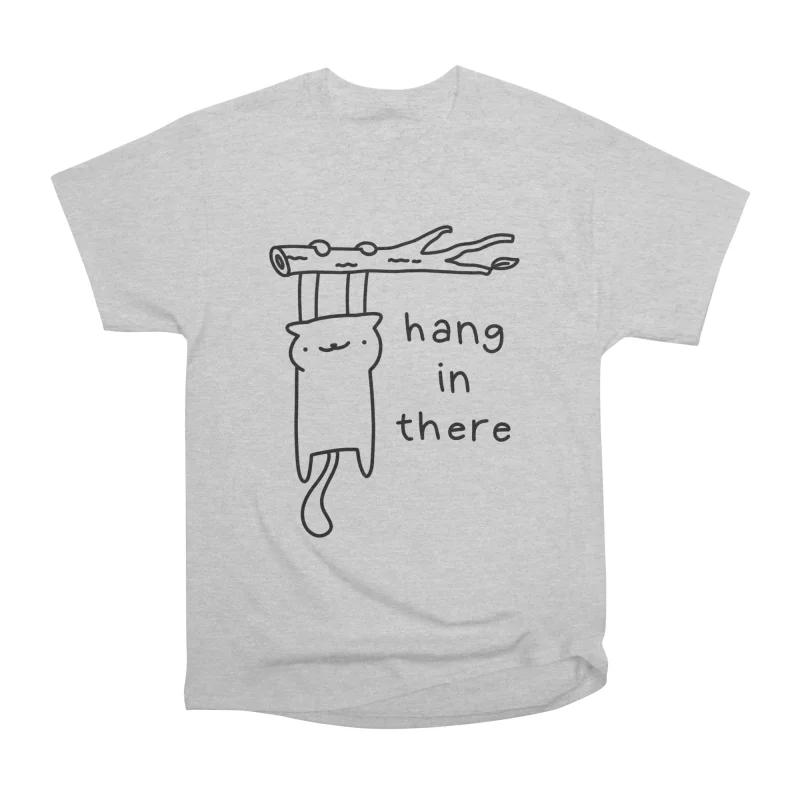 Men Casual Shirts Short Sleeves HANG IN THERE Grey Tees Oversized T-shirts
