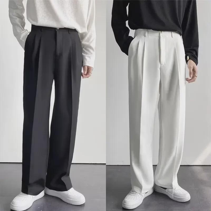 Men's Japanese Style Spring Black Wide-Leg Casual Suit Pants - Light Luxury, High-End, Loose Fit