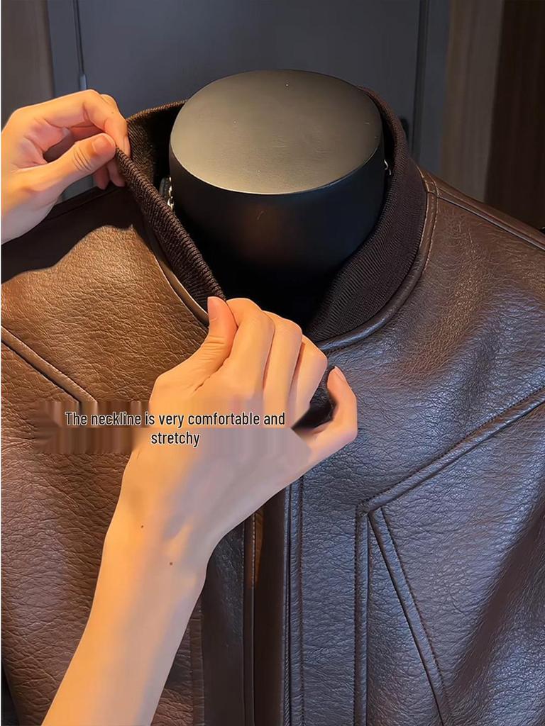 Мужская крутая черная кожаная мотоциклетная куртка - Высококачественная осенне-весенняя одежда