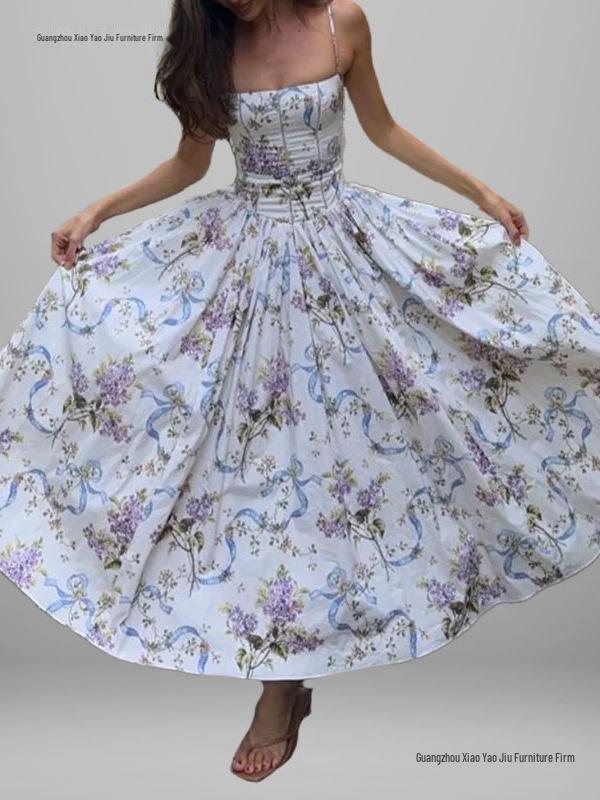 Европейско-американское женское ретро-платье на тонких бретельках в элегантном французском стиле