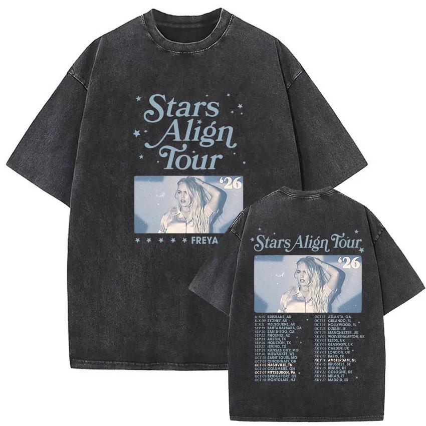 Freya Skye Stars Align Tour Vintage Washed T Shirt Men Women Fans Gift Tops Clothing Tshirt Aesthetic Short Sleeve Tshirts