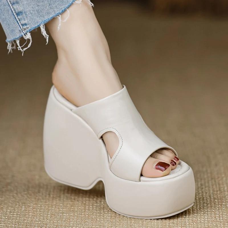 Ladies Shoes High Quality Open Toe Women's Slippers Summer Simple Solid Outdoor Casual Platform Wedge Slippers Zapatos De Mujer