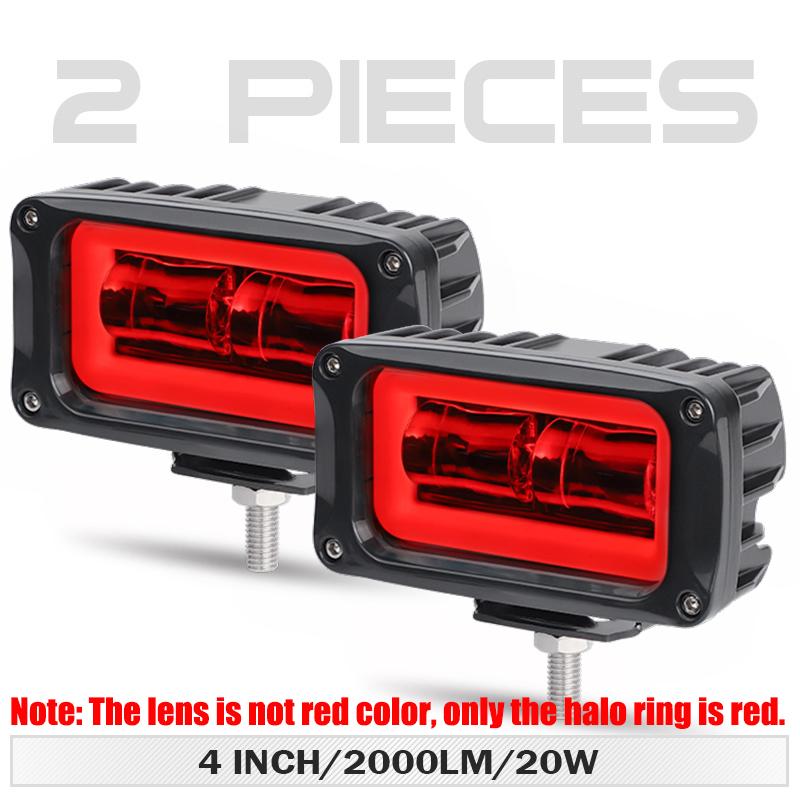 4 inch 20W 8D LED Work Light Bar DRL White Red Halo Angel Eyes Driving Headlight Fog Lamp For Car 4X4 Pickup SUV ATV UTB 12V 24V