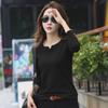 2025 Корейская футболка с V-образным вырезом и длинными рукавами, облегающая женская, весна/осень - Доступно в нескольких цветах