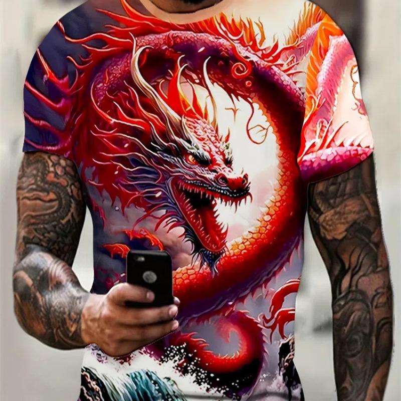 Fashion Personality Men T-Shirt Dragon Pattern 3D Printed Harajuku Street Short Sleeve O Neck T Shirts Oversized Tee Casual Tops