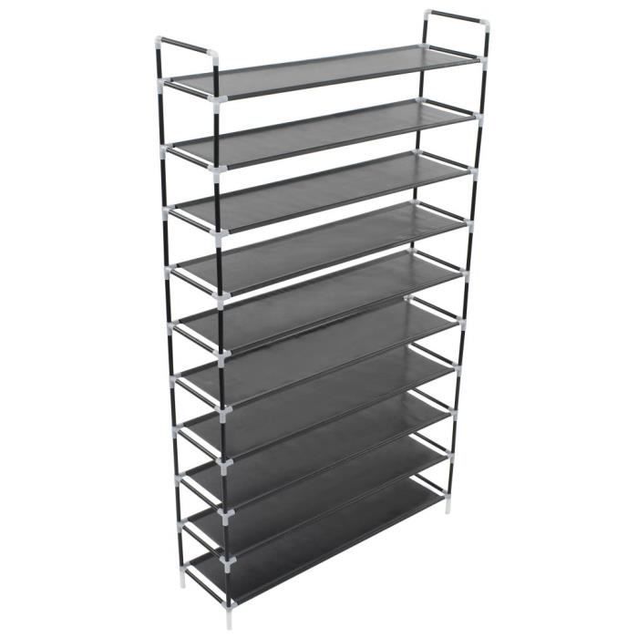 VidaXL Shoe Rack with 10 Shelves Metal and Non-woven Fabric Black