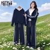 Women's American-Style Fleece-Lined Hooded Tracksuit Set