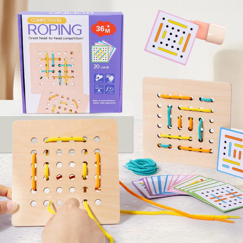 Children's Educational Threading Board Toy for Concentration and Logical Thinking, Handmade Shoelace Trainer for Ages 3-6