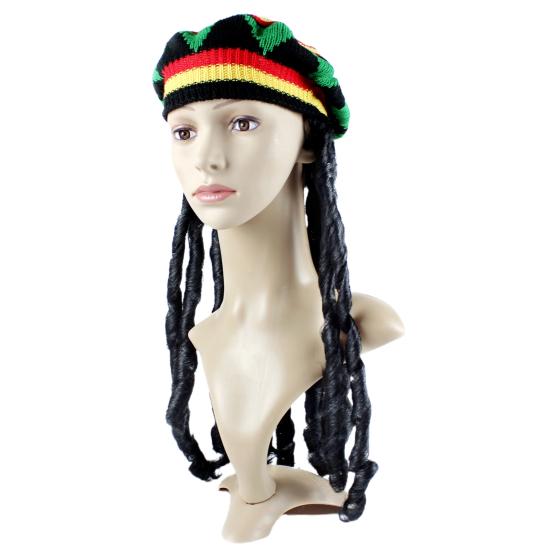 Хэллоуинская шляпа, ямайская шерстяная вязаная шапка, черные дреды, парик, парик с искусственной косой, берет, шляпа в этническом стиле, шляпа в стиле регги