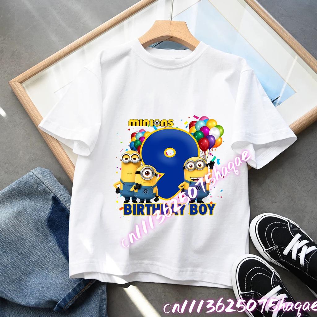 Minionses Cotton TShirt Anime Cartoon Print Tops Summer Kawaii Fashion Casual Short Sleeve Number 19 Birthday Clothes Gifts