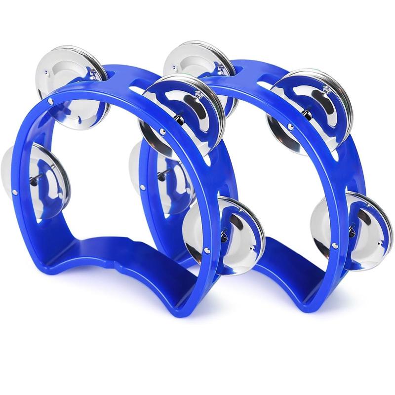2Pcs Plastic Hand Held Percussion Tambourine With 4 Bells Rhythm Musical Instrument Toys Kids Preschool Educational Gift