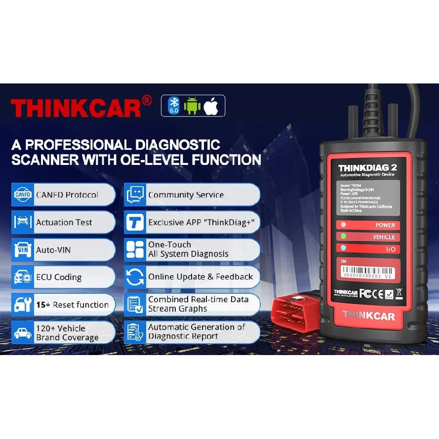THINKCAR ThinkDiag 2 Полное ПО для всех систем Диагностический инструмент OBD2 Протокол CANFD Бесплатные 15 Сбросов Двунаправленное Кодирование ЭБУ Сканер