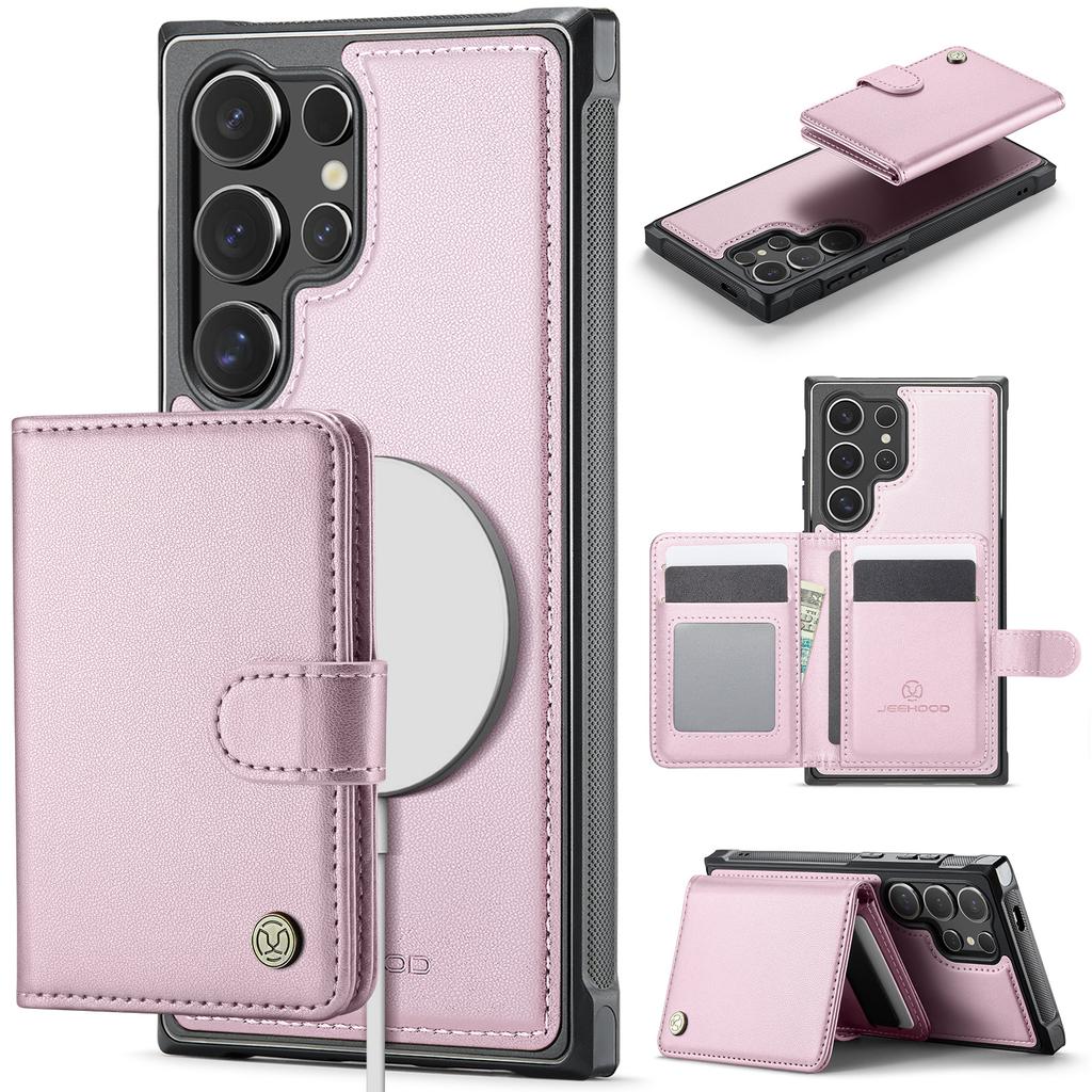 For Samsung Galaxy S26 Ultra Magnetic Case JEEHOOD J09 RFID Blocking Card Holder Leather Back Phone Cover
