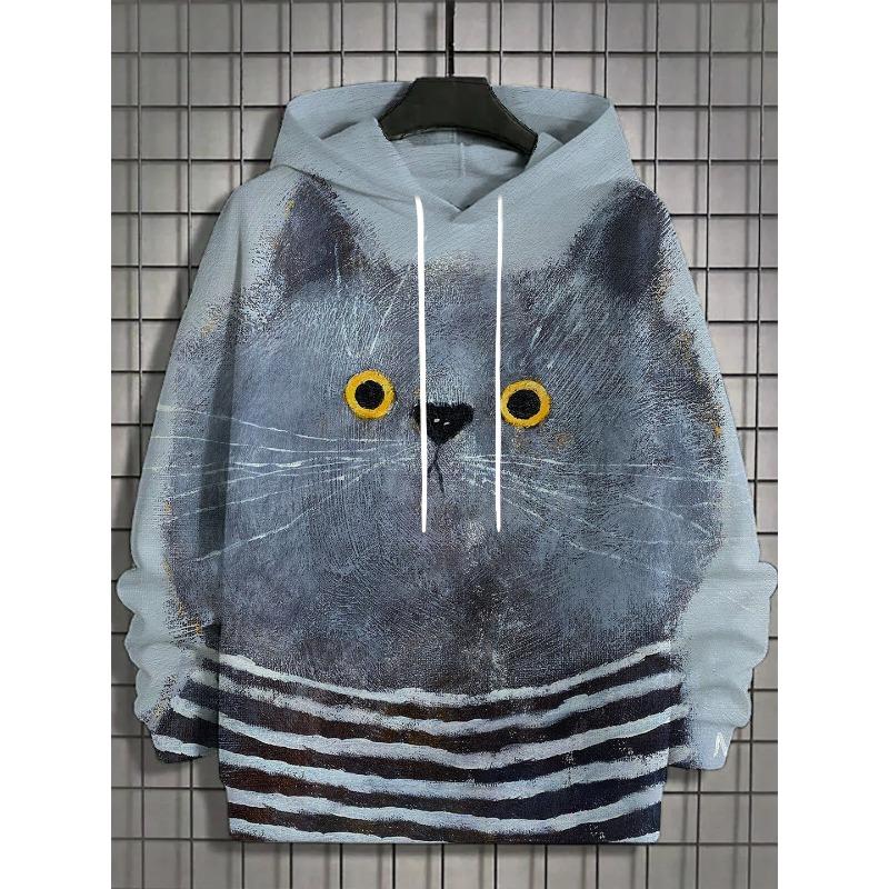 Осень и зима, новая мужская толстовка с капюшоном с 3D-принтом на все тело в японском стиле с черной кошкой, унисекс, повседневная модная мужская толстовка с капюшоном, уличные мужские топы