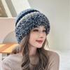 Вязаная шапка для женщин, шапка из толстой плюшевой пряжи, шапка с большим отворотом, плюшевый край, теплая шапка