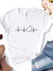 WoUnisex T Shirt Bunny Rabbit Heartbeat Print Tshirt WoUnisex Short Sleeve O Neck Loose Tshirt Ladies Causal Tee Shirt Tops Clothes