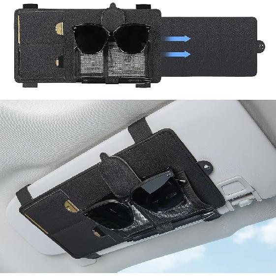 SEG Direct Sun Visor Extender For Car, Sun Blocker With Magnetic Sunglass Holder Hanger Clip, Ticket Card Organization Pouches, Side Sunshade Visor