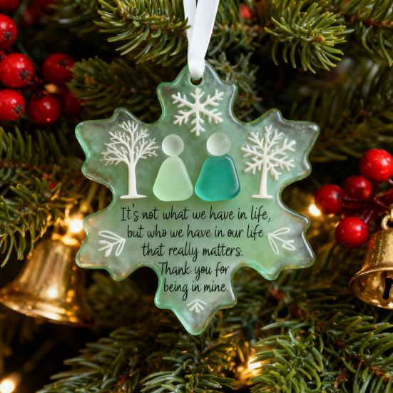 Yousheng Декор дружбы из морского стекла в форме снежинки Ручная работа Искусство из морского стекла Рождественское украшение Прибрежный сувенир дружбы для лучших друзей