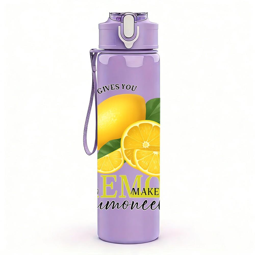 1PC Lemon Limoncello Fruit Art 750ml Color Plastic Sports Water Bottle Leakproof Flip Straw Lid Suitable for Sports Office Home Use